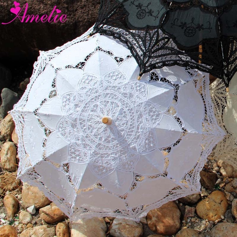 Purple Garden Parasol Beach Decoration Cotton Embroidery Battenberg Lace Wedding Umbrella Favors Bridal Parasol Umbrella