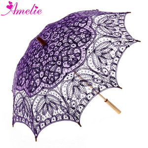 Handmade Victorian Precious Purple Color Wedding Battenburg Lace Parasol Birthday Shower Decoration Display Umbrella