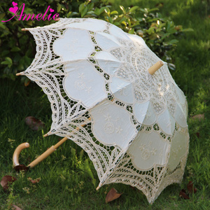 Indian Styles Wholesale Party Decorative Wedding Umbrella Battenburg Lace Parasol for Wedding Stage Decoration