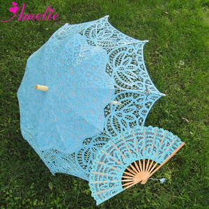 19 Century Popular Steampunk Style Handmade Battenburg Lace Parasol Lace Fan Set Wedding Umbrella