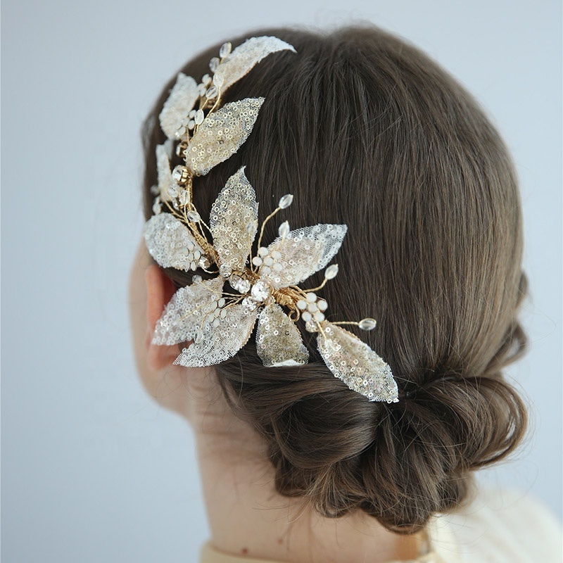 Fashion Mesh Leaf Headband Barrette Wedding Hair Clip Crystal Headpiece Bridal Jewelry Hair Accessories