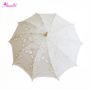 Handmade Cotton Lace Umbrella Parasol Vintage Wedding Bridal Umbrella for Decoration Photo Lady Costume Tea Party