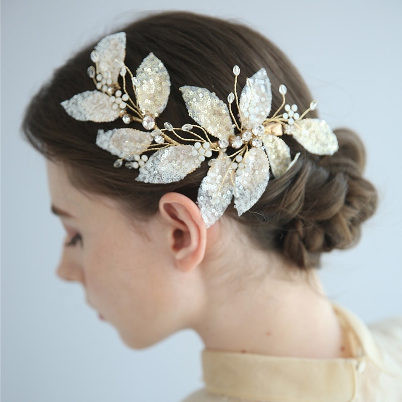 Fashion Mesh Leaf Headband Barrette Wedding Hair Clip Crystal Headpiece Bridal Jewelry Hair Accessories