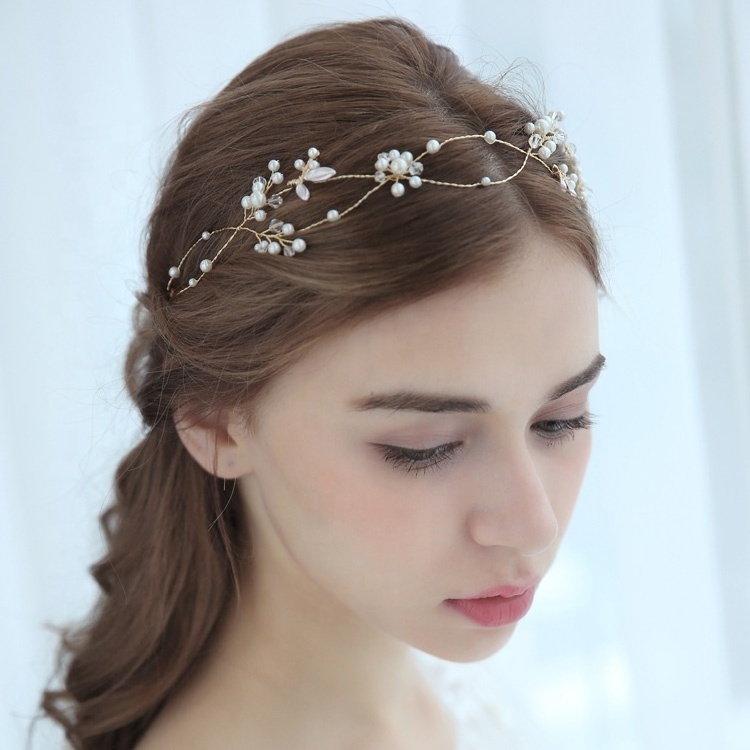 AmelieDelicate Crystal Imitation Pearls Women Headband Tiara Hair Accessories Band Wedding Jewelry Headpiece Bridal