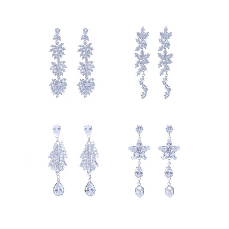 Fashion White K Color Zircon Stone Long Earring Jewelry Pendant Bridal Dangle Earrings For Wedding Women Dress