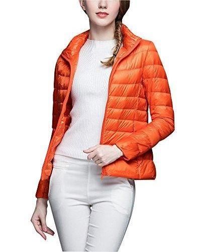 OEM New Design Padded Puffer Jacket For Women's High Quality Woven Fabrics Orange Down Puffer Waterproof Jackets For Girls