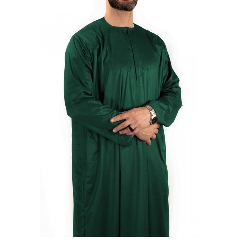 New Arrival Best Selling Fashion Green Silk Muslim Traditional Islamic Arabic Dress Al Daffah Jubba Thobes For Gents Wholesale