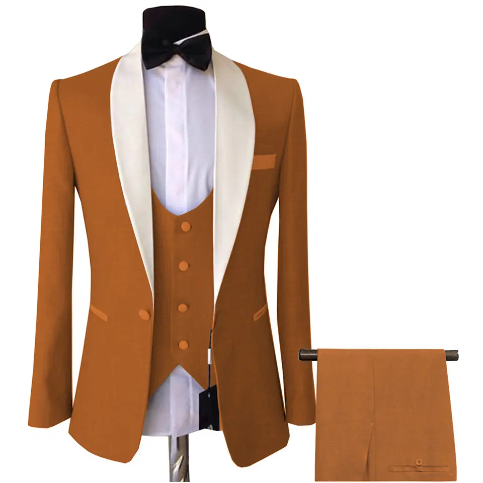 Formal Fashion Brown Wedding Business Tuxedo Suits Three Pieces Set Casual Party Wholesale OEM Blazer Suits Breathable