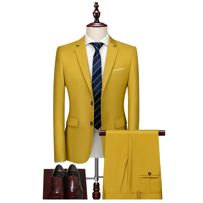 Plain Yellow Casual Spring Autumn New Suits Casual Wedding Business Tuxedo Suits gents Formal Dress Outdoor Party Work Pant Coat