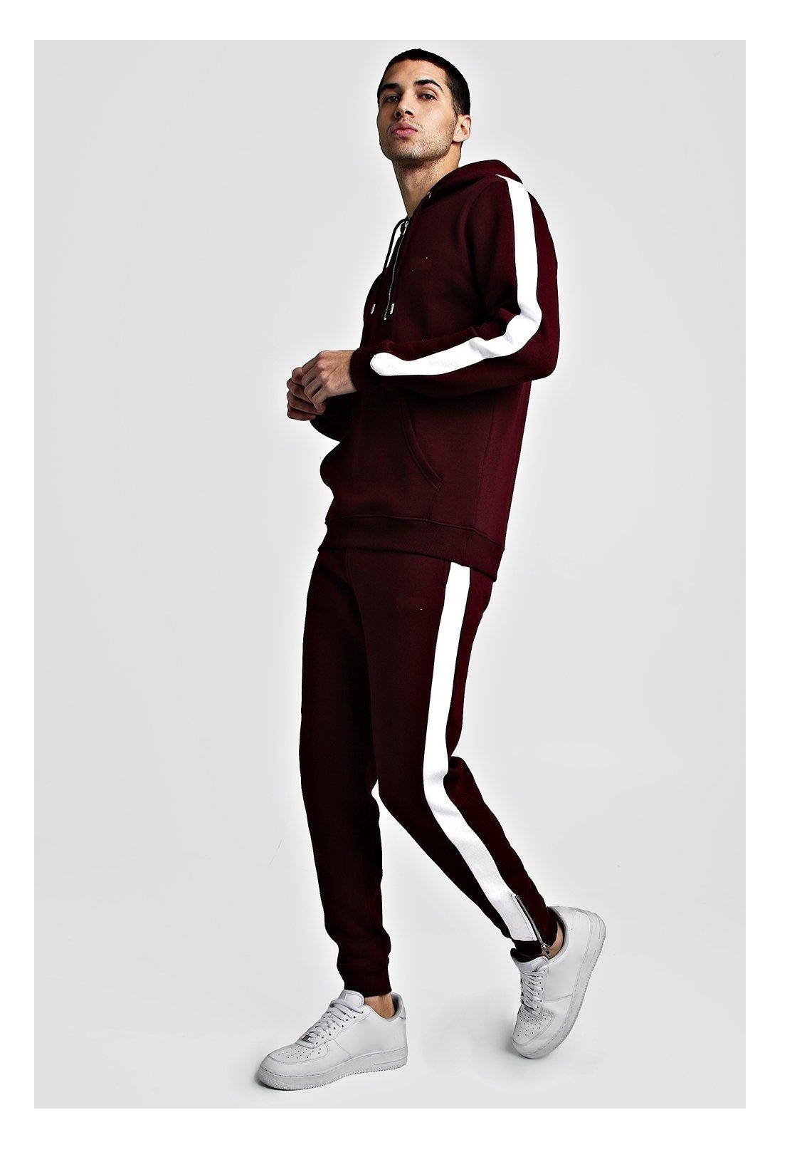 Zipper Up Plain Maroon Color Winter Hooded Sports Velvet Tracksuits Sweatsuits 2piece set Jogging Fitness Blank Velour Tracksuit