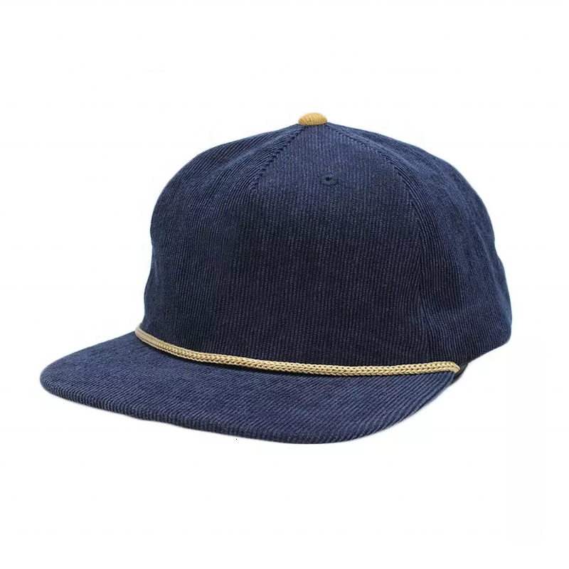 2022 Wholesale Customized High Quality blue blank plain unstructured corduroy 5 panel rope hats for men