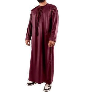 Men Thobe Maroon Color Muslim Thobe Breathable Islamic Abaya Clothing For Men Long Sleeve Kaftan Abaya For Men