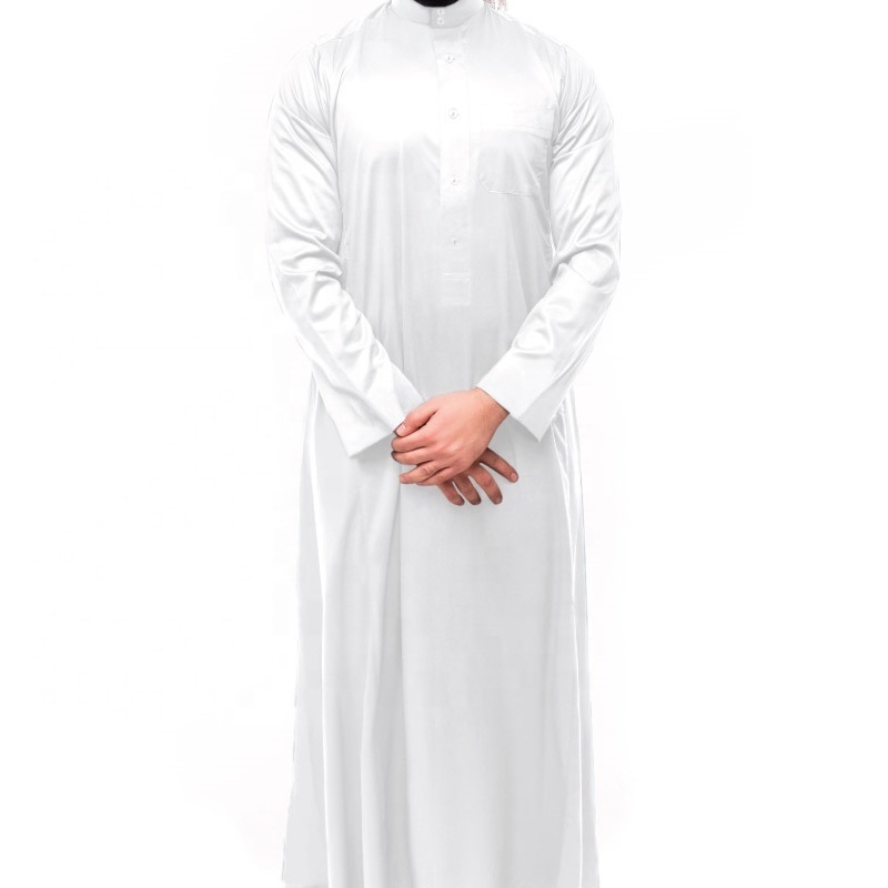 Wholesale OEM White Color Custom Al Daffah Thobe Plain Long Muslim Dress jubbah Thobes For Men Hot Selling