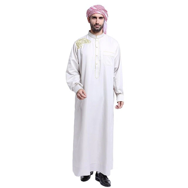 Wholesale OEM White Color Custom Al Daffah Thobe Plain Long Muslim Dress jubbah Thobes For Men Hot Selling