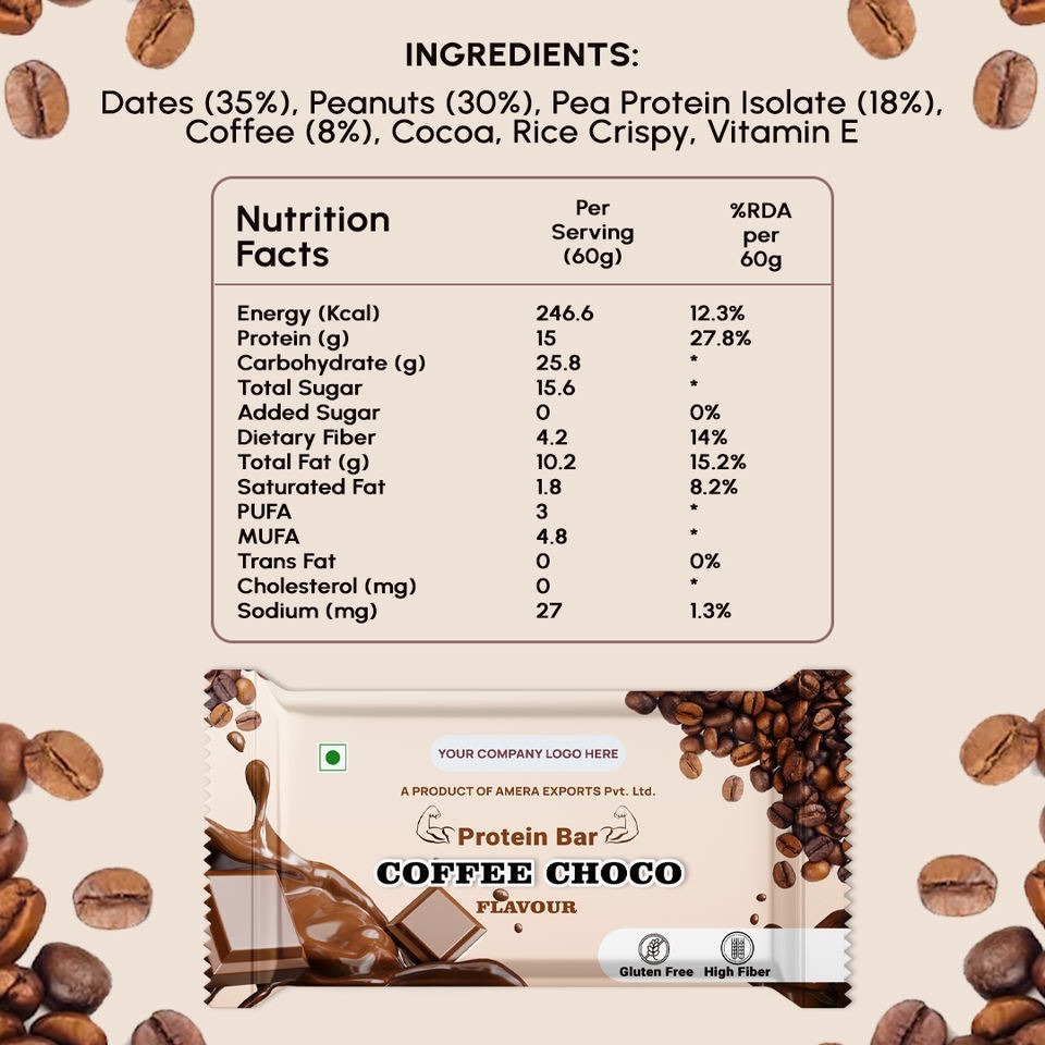 Bulk Quantity Wholesaler of Highly Nutritious Coffee Peanut Mix Berries Flavors Protein Bar at Reliable Market Price