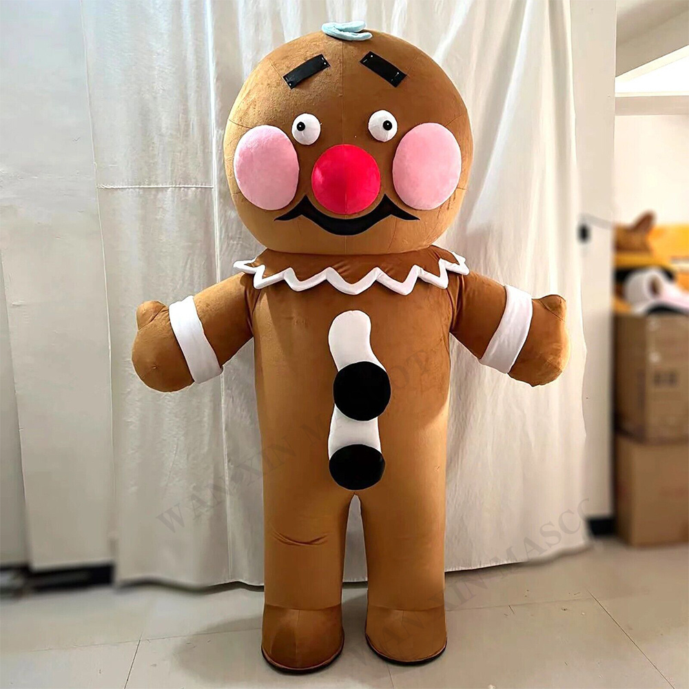 Hot selling Gingerbread Man cartoon character mascot costume set chocolate cake inflatable plush adult mascot costume