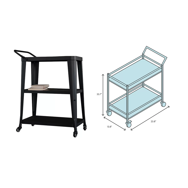 Mobile 3 Tier Multifunction home kitchen 3 shelves champagne coffee black white metal bar cart