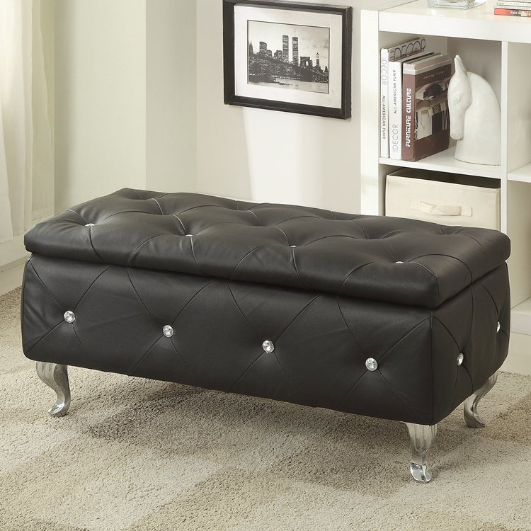 Tufting And Crystal Leg Bedroom Leather Shoe Upholstered Storage Bench Ottoman