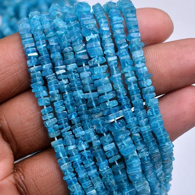 4mm to 5mm Genuine Gemstone Neon Apatite Square Heishi Beads For Jewelry Making