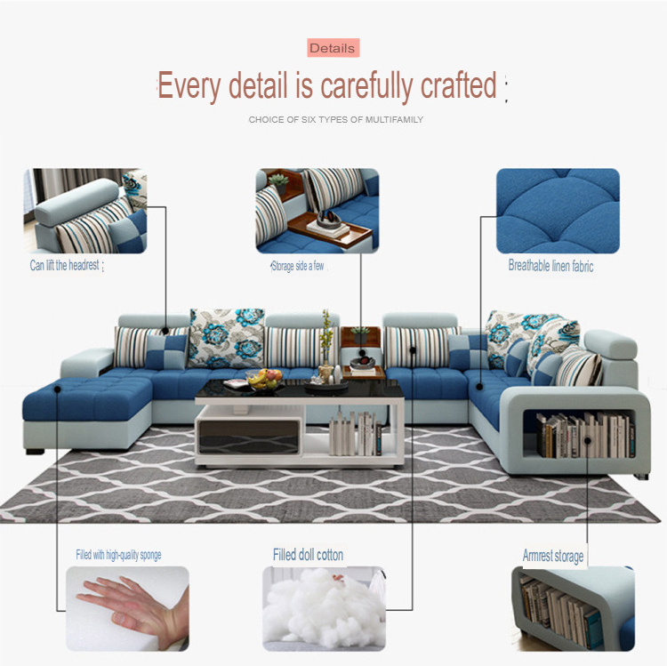 7 seater U shaped reclinable lounge fabric luxury modern couch home designs furniture living room Velvet sofa set