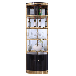 high End glossy stainless steel kitchen vitrine glass living room luxury modern wine cabinets