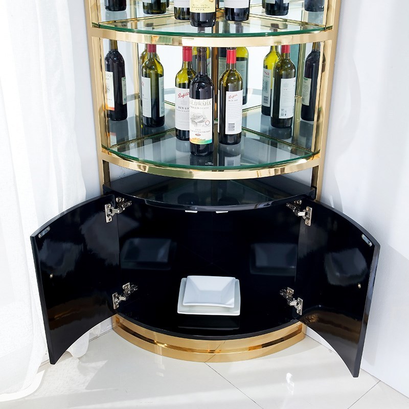 high End glossy stainless steel kitchen vitrine glass living room luxury modern wine cabinets