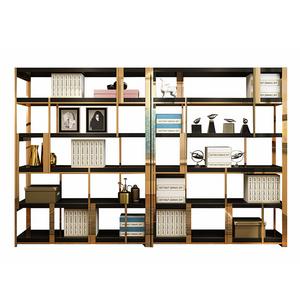 Luxury Home Furniture Wooden Book Shelf Stainless Steel Frame Bookcase Luxury Bookshelf Living Room Book Shelve