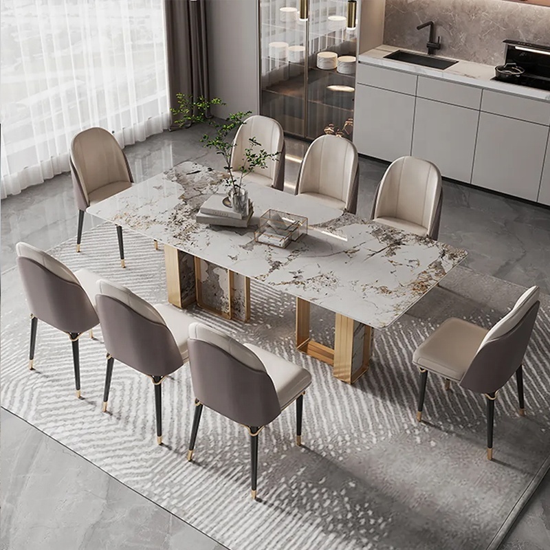 italian style marble granite top dining tables and leather chairs luxury dinning room furniture wood leg dining tables set