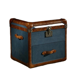 union jack Vintage Blue Antique Leather Storage Trunk