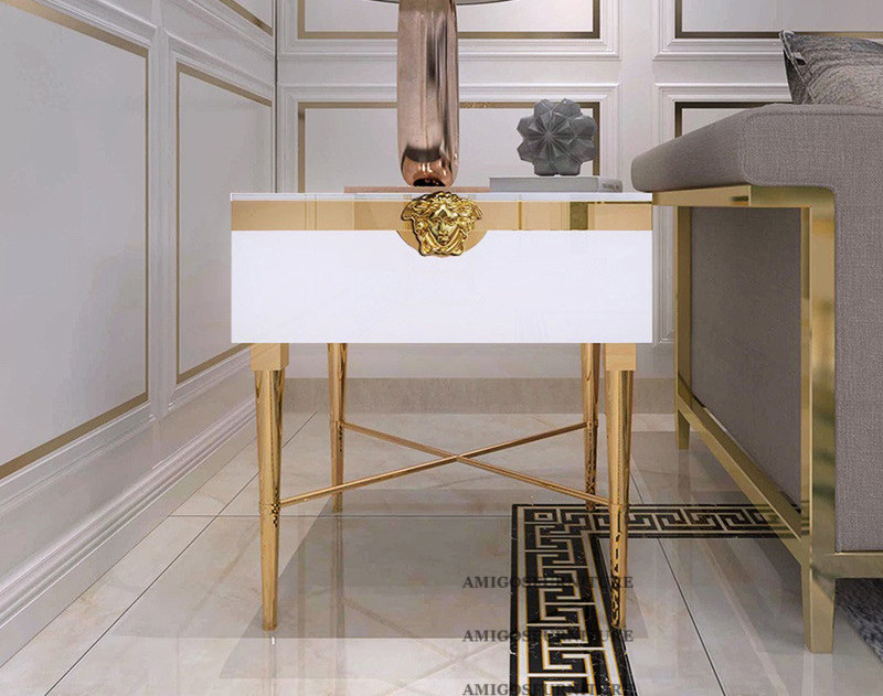 Qatar High end Modern Style Brass accent Stainless Steel Frame Living room Side table End table