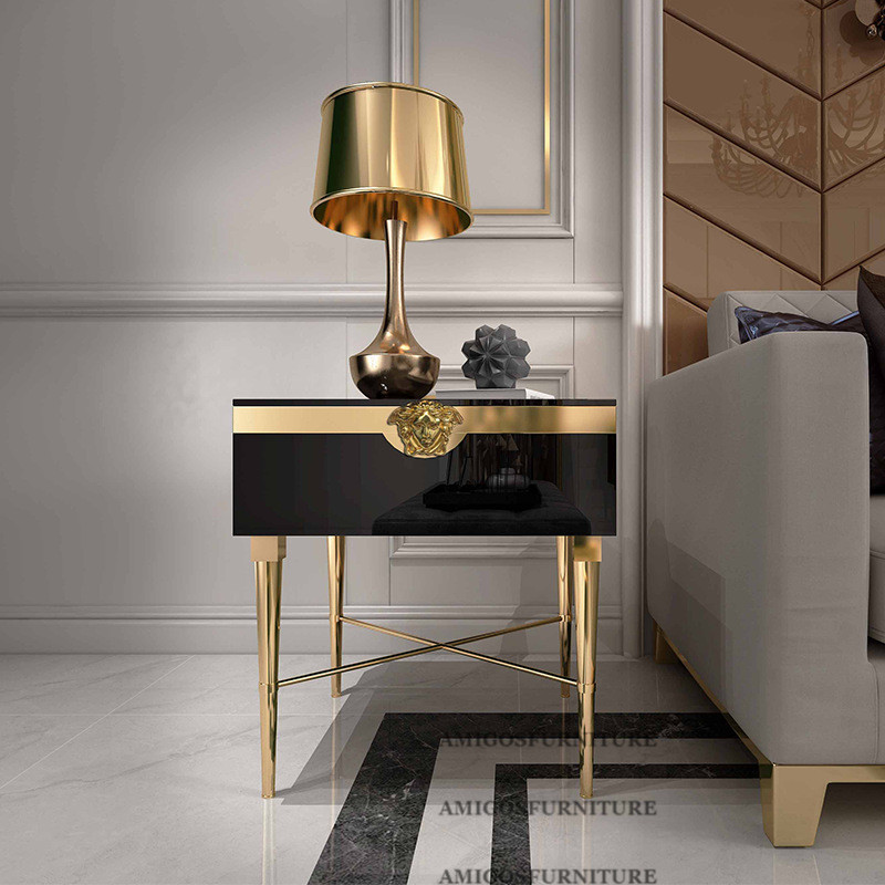 Qatar High end Modern Style Brass accent Stainless Steel Frame Living room Side table End table