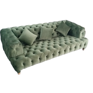 French provincial furniture Crushed Velvet Button tufted upholstered Sleeping sofa set