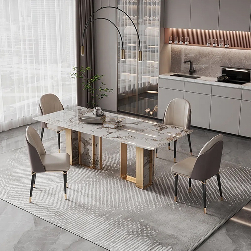 italian style marble granite top dining tables and leather chairs luxury dinning room furniture wood leg dining tables set