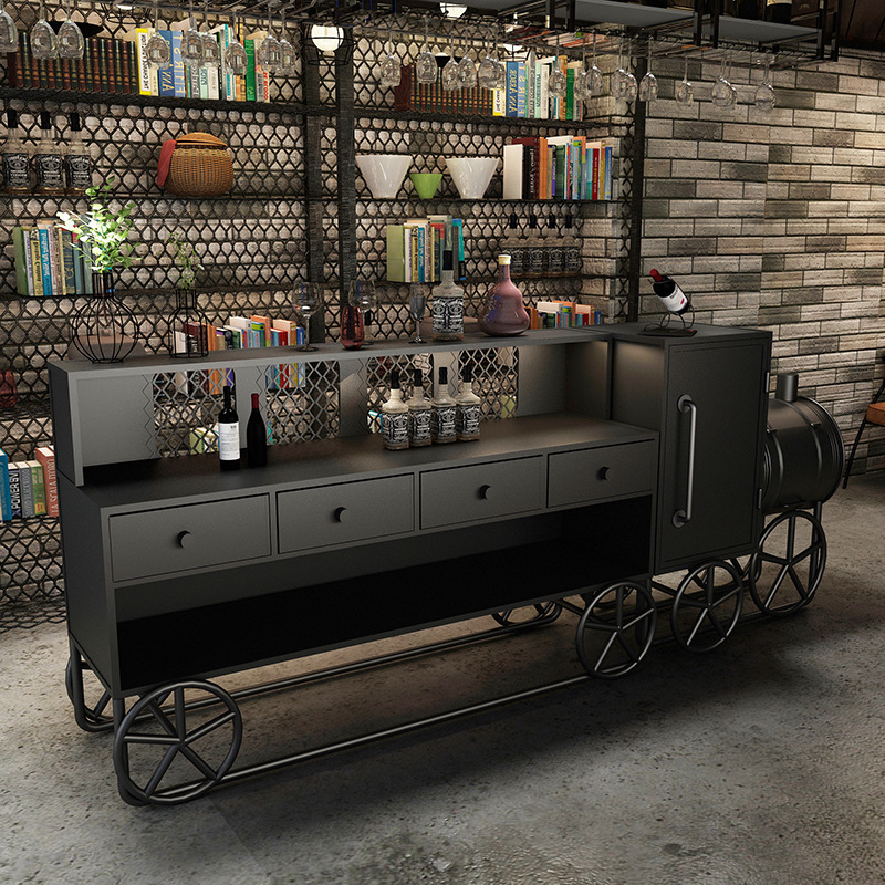 Black Industrial Style Reception Desk Bar Counter Retro vintage cocktail bar counter