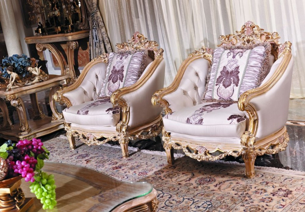 Luxury French Baroque Bright Color Living Room Sofa Set_Royal Palace Hand Carved Fabric Sofa_European Living Room Furniture