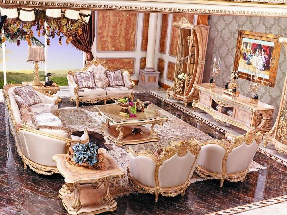 Luxury French Baroque Bright Color Living Room Sofa Set_Royal Palace Hand Carved Fabric Sofa_European Living Room Furniture