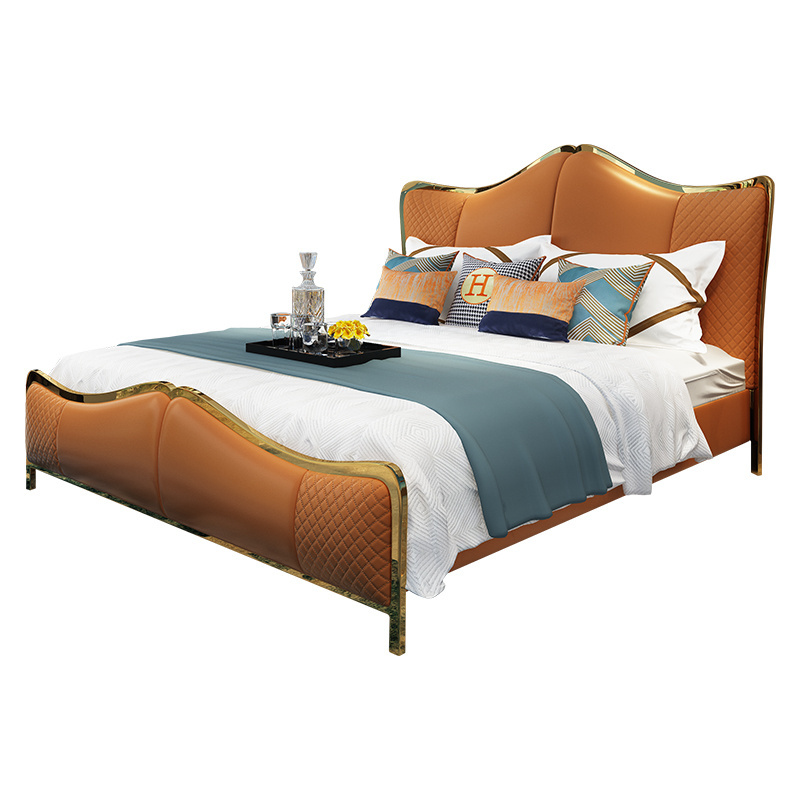 Modern Upholstered Simple High End Leather Design King Size Bed