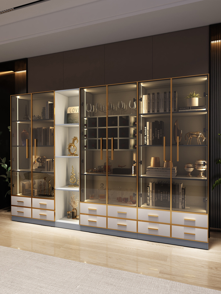 modern classic clear glass and acrylic 5 shelf stainless steel display open bookcase in gold