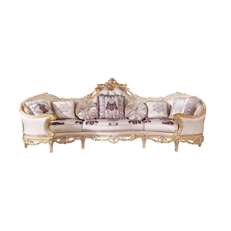 Luxury French Baroque Bright Color Living Room Sofa Set_Royal Palace Hand Carved Fabric Sofa_European Living Room Furniture