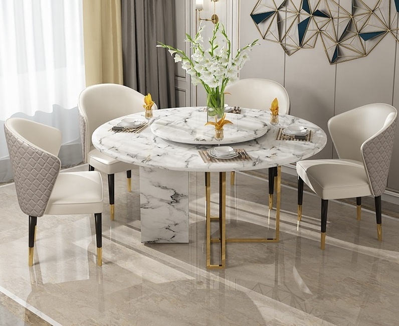 stainless steel lacquer dining room table round luxury rotating black marble top italian round dining table