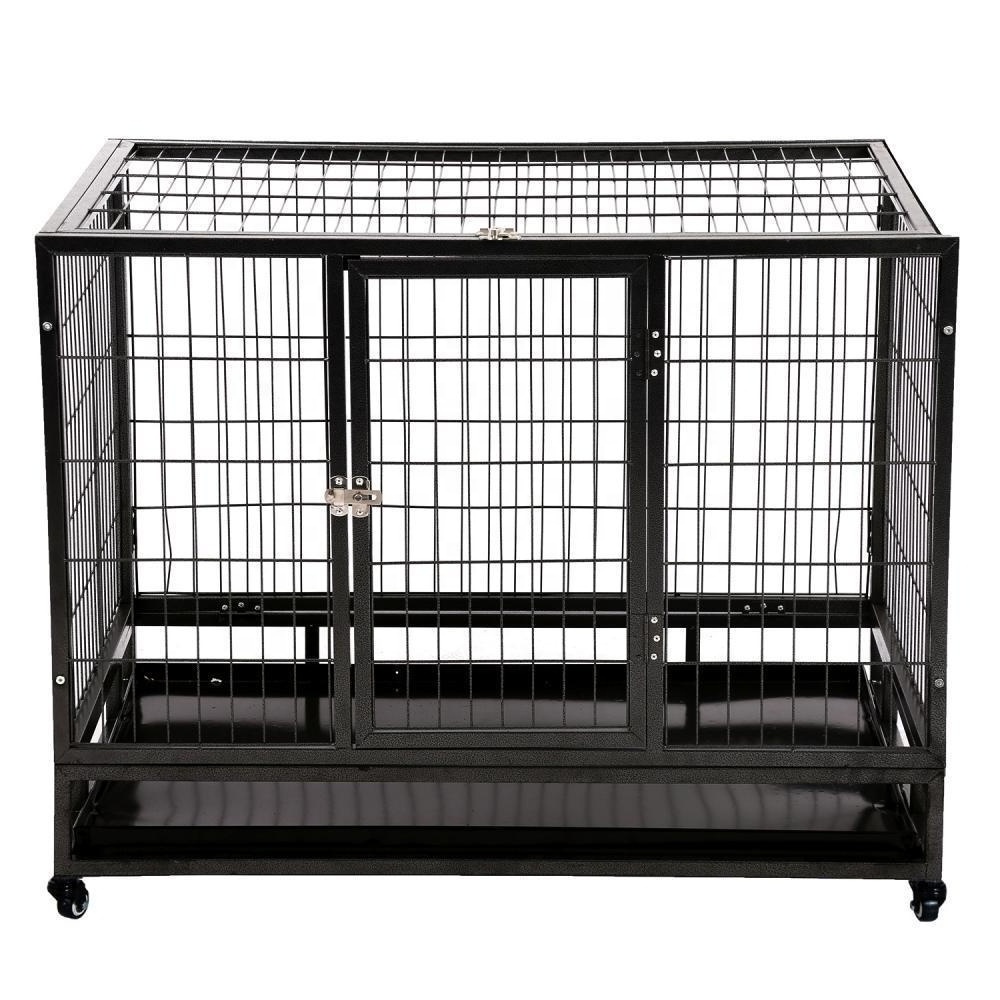 All Size Heavy Duty Metal Dog Crate with Two Door Durable Wire Pet Cage with Removable wheels