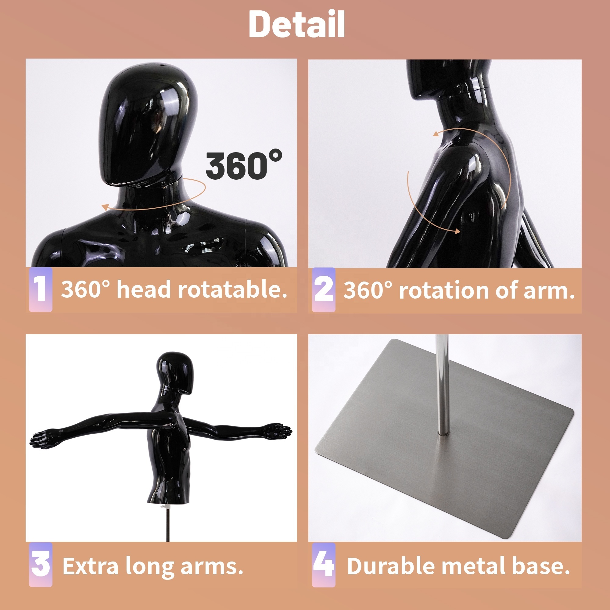 Wholesale Black Upper-Body Mannequin Torso Adjustable Cool Half Body Male Mannequin Torso with Metal Stand