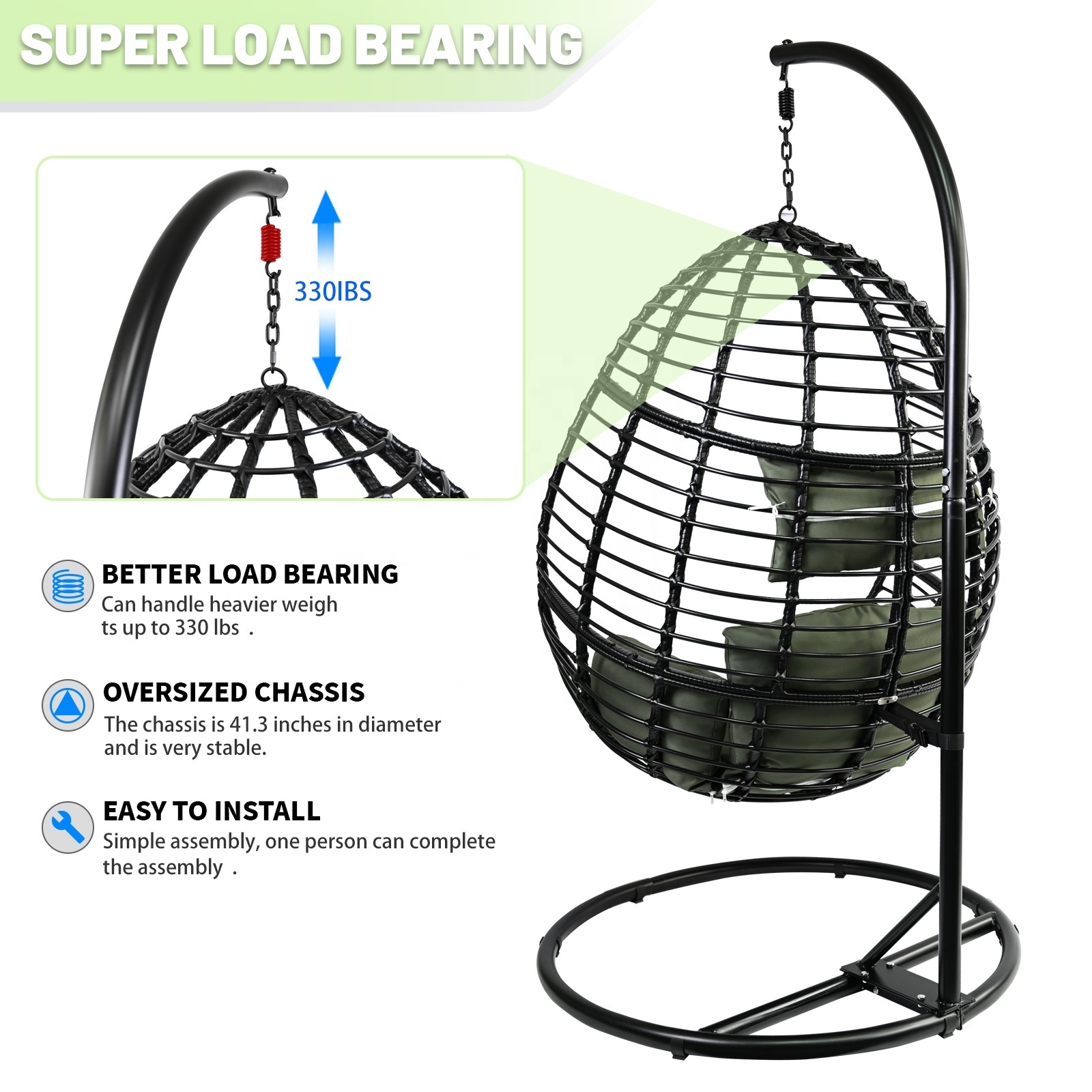 Wholesale Big Size Outdoor Wicker Egg Swing Chair Durable Max Capacity Patio Rattan Hanging Swing Chair