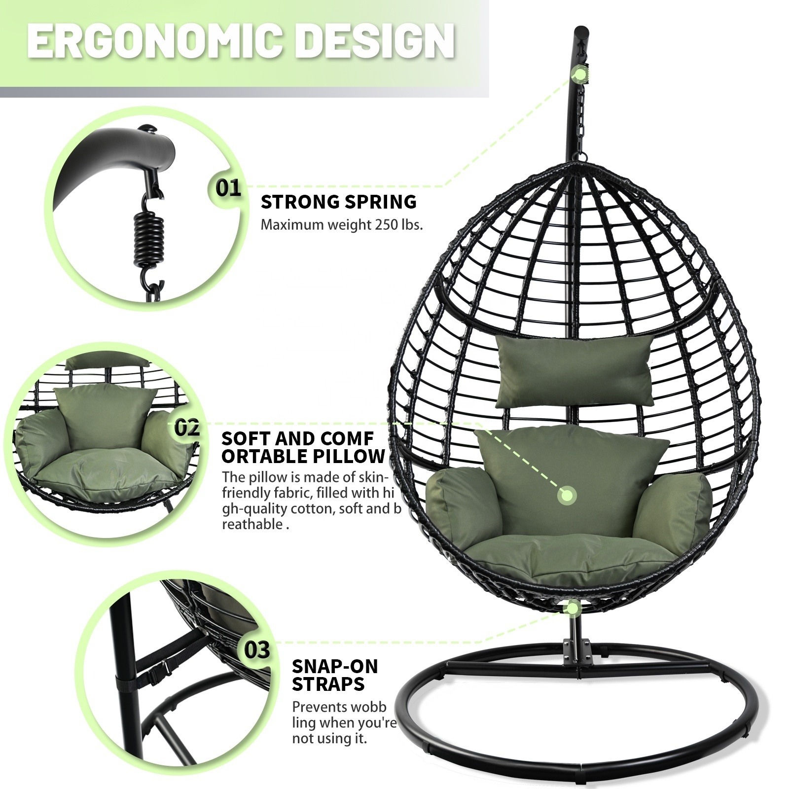 Wholesale Big Size Outdoor Wicker Egg Swing Chair Durable Max Capacity Patio Rattan Hanging Swing Chair