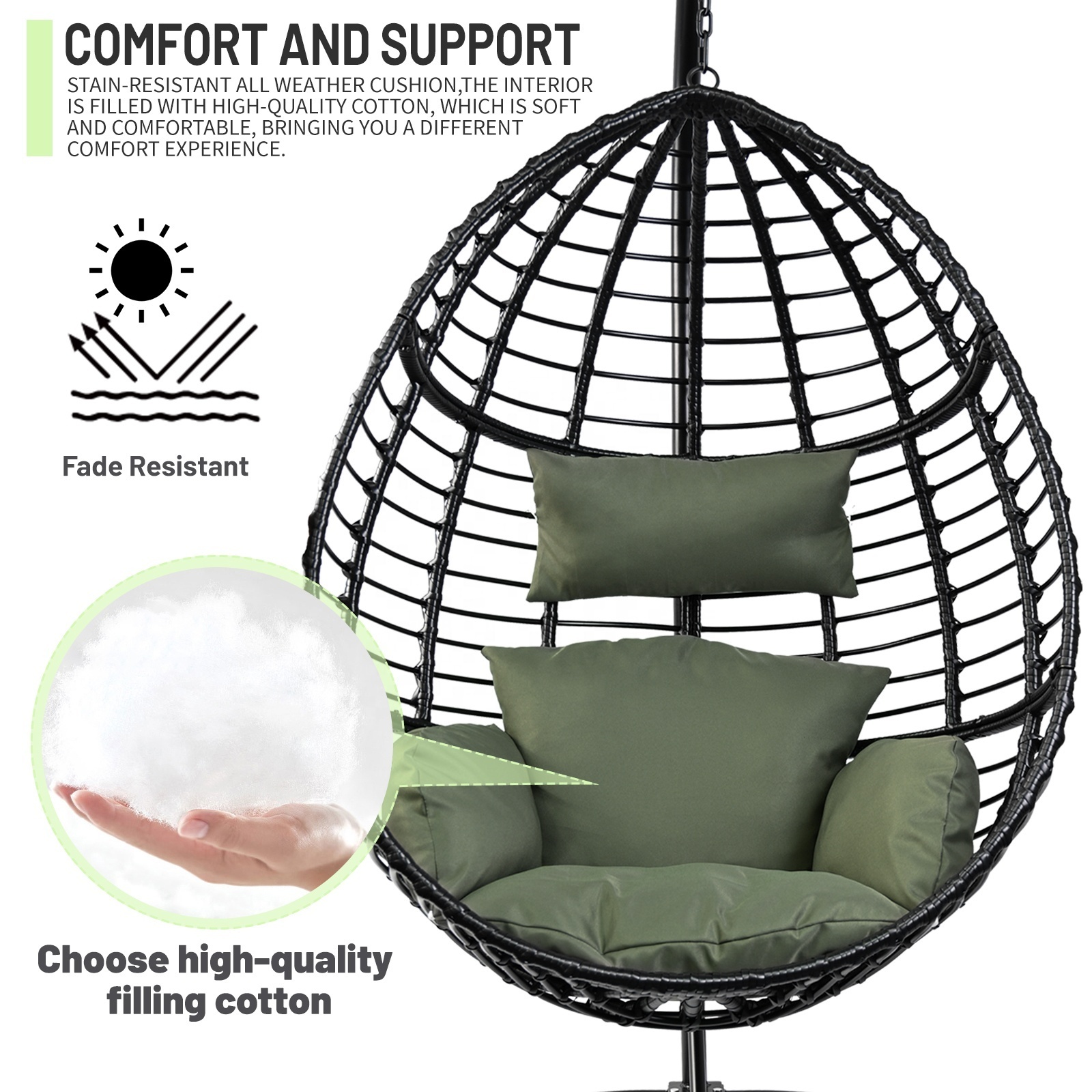 Wholesale Big Size Outdoor Wicker Egg Swing Chair Durable Max Capacity Patio Rattan Hanging Swing Chair