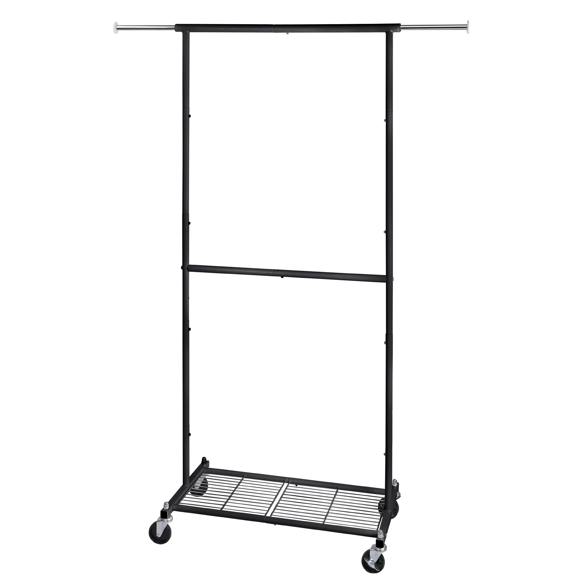 High Quality Metal Cloth Storage Rack with Wheels Movable Standard Clothing Garment Rack Rolling Extendable Cloth Shelves