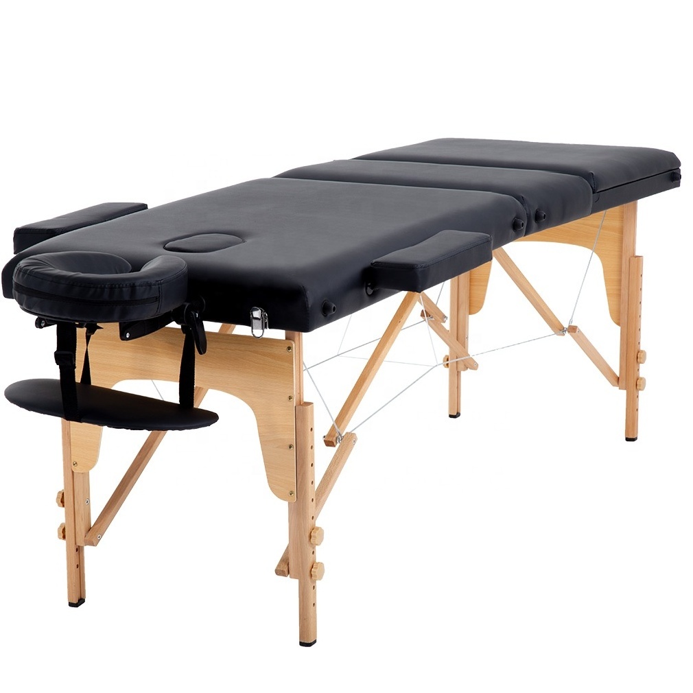 Amazon Wooden Massage Bed Hot Sale Salon Bed Massage Table Portable 3 Folding Black 50 Salon Furniture Dining Table Modern