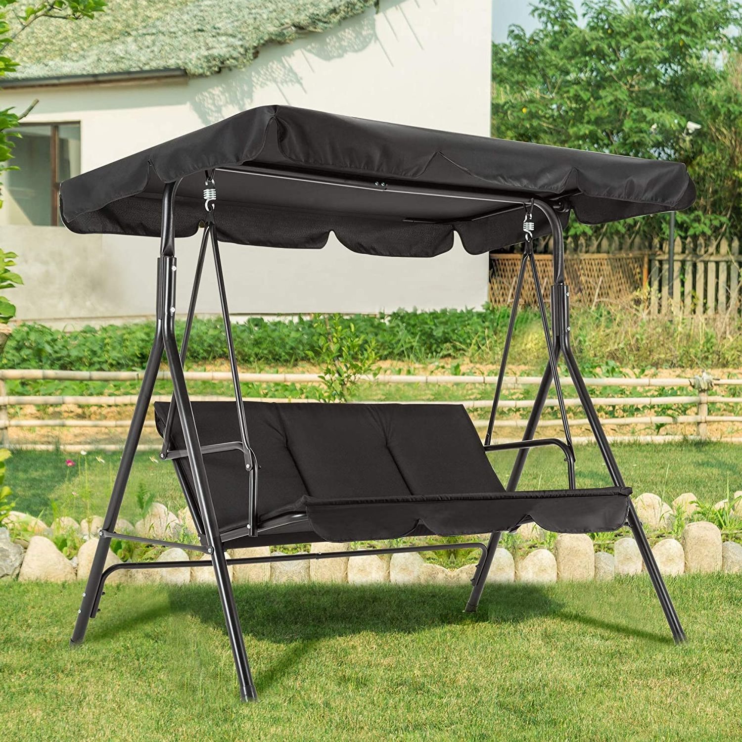 3-Person Indoor Outdoor Lounge Chair Convertible Canopy Hanging Swing Glider Patio Swing Chair