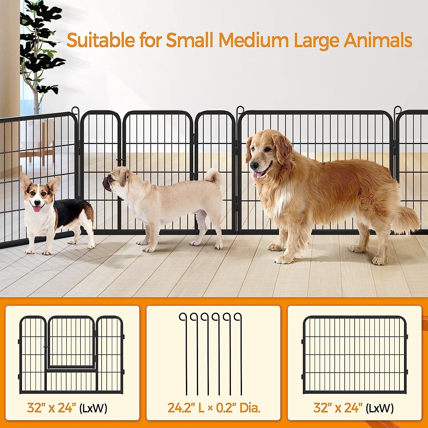 8/16/24 Panels 24Inch Outdoor Pet Playpen Foldable Metal Square Tube Dogs Exercise Pen Dog Playpen Kennel Fence