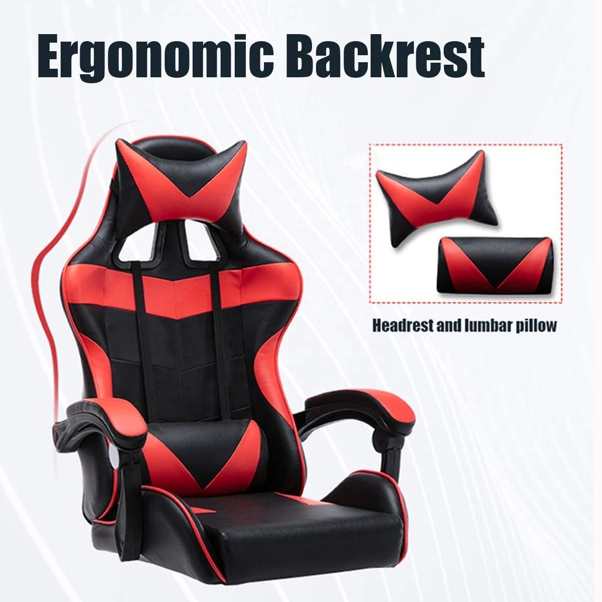 Gaming Chair Racing Style Ergonomic Office Chair High Back Computer Leather Chair with Headrest and Lumbar Pillow (Black)